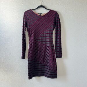 BCBGMaxAzria Black and Burgundy Long Sleeve Dress